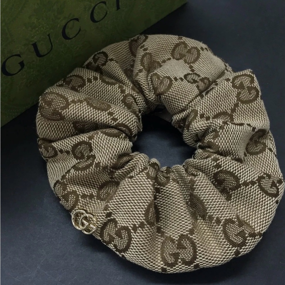 Gucci Canvas Brown Scrunchie Hair Tie